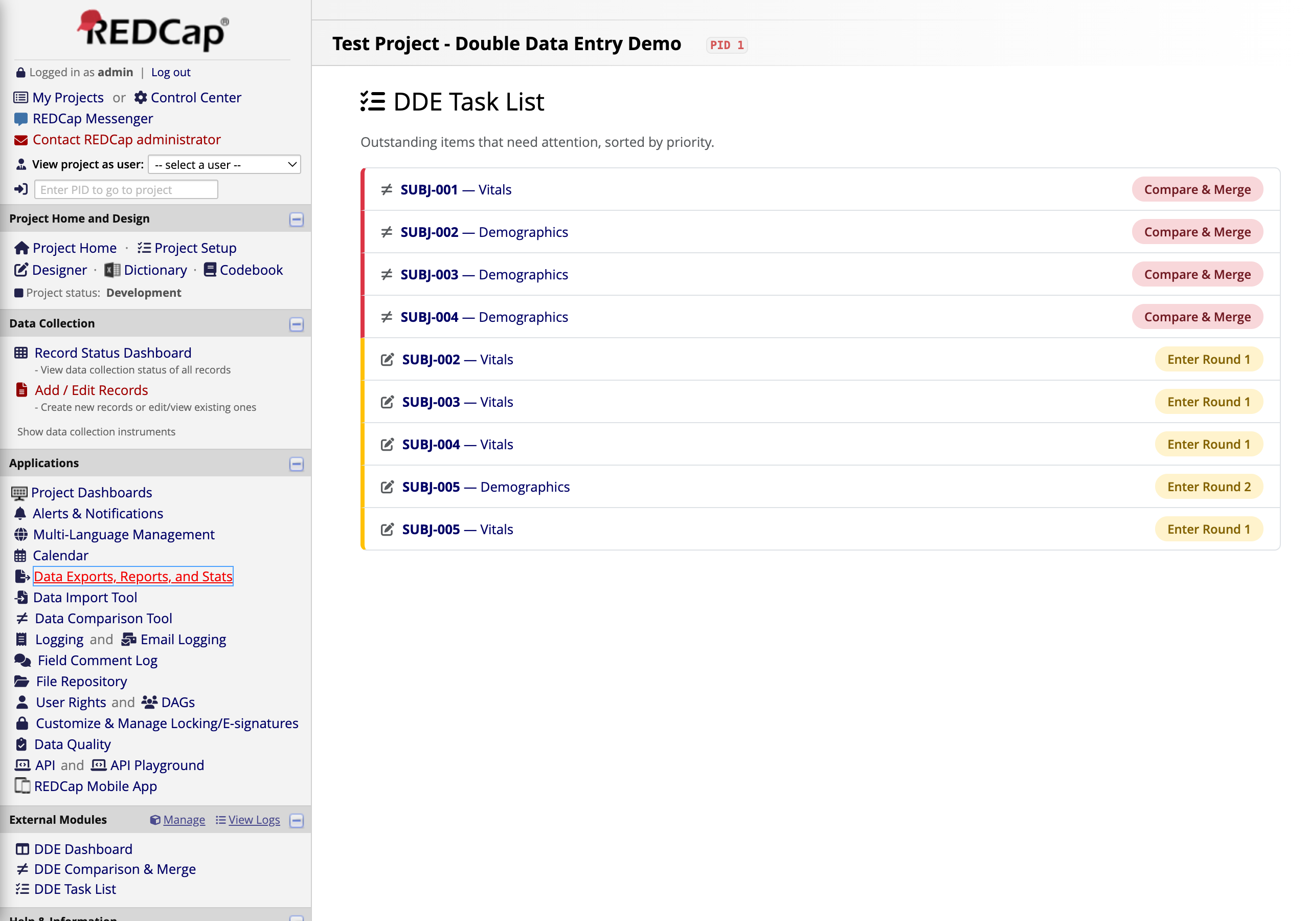 DDE Task List showing prioritized tasks